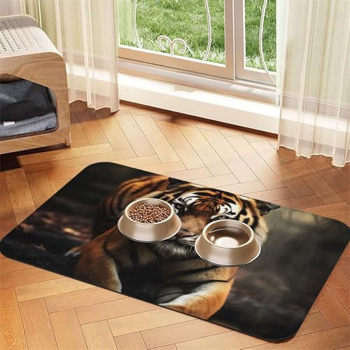 Wildtiere, Tiger, Haustier-Futtermatte, saugfähige Hundematte für Futter- und Wassernapf, PU-Leder-Katzenfuttermatte, wasserdicht, schnell trocknend, Haustier-Tischsets, keine Flecken Wildtiere, Tiger, Haustier-Futtermatte, saugfähige Hundematte für Futter- und Wassernapf, PU-Leder-Katzenfuttermatte, wasserdicht, schnell trocknend, Haustier-Tischsets, keine Flecken von FHEBNDS