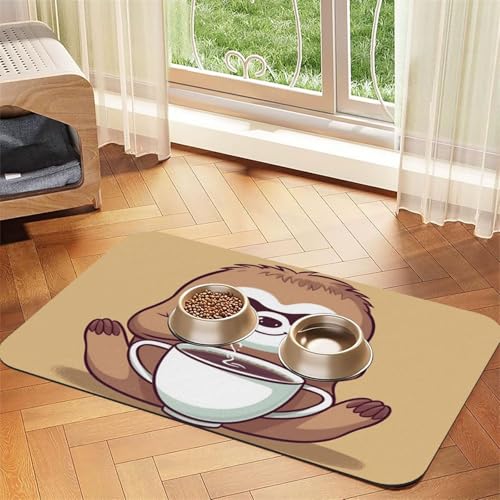 Yoga-Faultier-Kaffee-Haustier-Futtermatte, 30 x 45 cm, saugfähige Hundematte für Futter und Wassernapf, PU-Leder, Katzenfuttermatte, wasserdicht, schnell trocknend, Haustier-Platzsets, keine Flecken Yoga-Faultier-Kaffee-Haustier-Futtermatte, 30 x 45 cm, saugfähige Hundematte für Futter und Wassernapf, PU-Leder, Katzenfuttermatte, wasserdicht, schnell trocknend, Haustier-Platzsets, keine Flecken von FHEBNDS