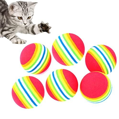 FHEDE 6 Stück Haustier Katzen Bälle, 3.5cm Kätzchen Welpe Haustier Regenbogen Interaktives Spielzeug Aktivität Ausbildung Bälle von FHEDE