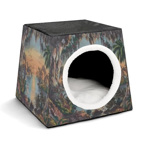 FHEDMN Haustierbett, wasserdichtes Oxford-Haustierbett für kleine Hunde und Katzen, faltbares Hundehaus, Katzenhöhle, weiches warmes Futter, Weltraumkapsel-Design, maschinenwaschbar von FHEDMN