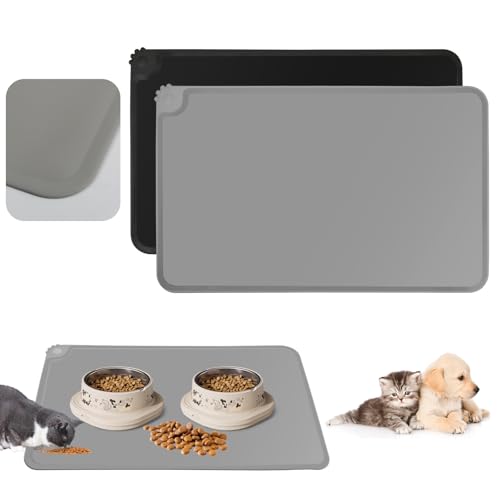 FHISKUNYU 2er Set Silikon-Futtermatten für Hunde und Katzen | 48 x 30 cm | wasserdichte & rutschfeste Unterlage | Leicht zu reinigen | Schwarz & Grau FHISKUNYU 2er Set Silikon-Futtermatten für Hunde und Katzen | 48 x 30 cm | wasserdichte & rutschfeste Unterlage | Leicht zu reinigen | Schwarz & Grau von FHISKUNYU
