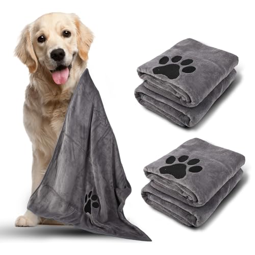 FHISKUNYU Hundehandtuch Extra Saugfähig 2 Stück - Handtuch für Hunde 100x50cm, Mikrofaser Hundezubehör für Kleine & Mittlere Hunde, Weich & Schnelltrocknend, Grau FHISKUNYU Hundehandtuch Extra Saugfähig 2 Stück - Handtuch für Hunde 100x50cm, Mikrofaser Hundezubehör für Kleine & Mittlere Hunde, Weich & Schnelltrocknend, Grau von FHISKUNYU