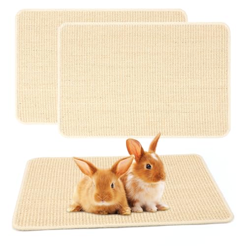 FHTONGE 2 Stück natürliche Sisal-Kratzpads mit rutschfester Unterseite für Käfig-Bettwäsche, extra große Hasenkratzpads, Grasmatten für Krallen, Zähneknirschen, Kaninchenkauspielzeug zum Beißen und von FHTONGE