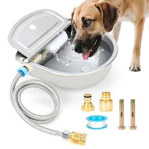 FHTONGE 304 Edelstahl Automatischer Wasserspender mit Drainage für Outdoor Big Dog, Große Auto Fill Dog Waterer Schwimmerventile für Vieh Geflügel Pferd Kuh Ziege Schwein Huhn Ente Kaninchen Trinken von FHTONGE