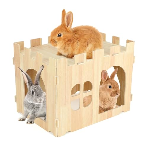 FHTONGE Große Kaninchenhaus, Hasen Spielhaus zum Verstecken Holz Häuschen für Kaninchen, Kaninchenschloss für Meerschweinchen Zwergkaninchen Nagetier FHTONGE Große Kaninchenhaus, Hasen Spielhaus zum Verstecken Holz Häuschen für Kaninchen, Kaninchenschloss für Meerschweinchen Zwergkaninchen Nagetier von FHTONGE