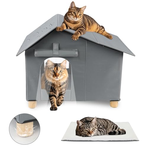 FHTONGE Große Katzenhaus Outdoor Winterfest, Erhöht Isoliert Katzenhütte Outdoor, Doppelte Fluchttür, Faltbar Katzenhäuser mit Abnehmbarem Kissen und Vorhang für Wildkatze FHTONGE Große Katzenhaus Outdoor Winterfest, Erhöht Isoliert Katzenhütte Outdoor, Doppelte Fluchttür, Faltbar Katzenhäuser mit Abnehmbarem Kissen und Vorhang für Wildkatze von FHTONGE