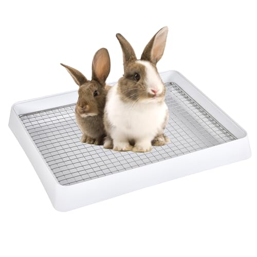 FHTONGE Kaninchentoilette für Käfigecke mit Stahlgitterlöchern, rechteckige Kaninchentoilette, Haustiertoilette für Ratten, Chinchillas, Igel, Hamster, Frettchen, Meerschweinchen, Kleintiere, von FHTONGE