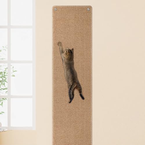 FHTONGE Verdickter Katzenkratzteppich mit 16 festen Nägeln, extra groß, hohe Kratzmatte für Wand, Wandmontage, Kletterkatzenkratzer für Möbel, Couch, Sofa, Schutz (Kamel) von FHTONGE