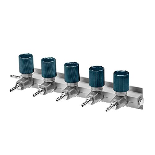 FIAP profiO₂ Manifold 5 - fold - Luft- und Sauerstoffverteiler - inkl. Wandbefestigung - Regulierhähne - Eingang 5 mm - 5 Abgänge 5 mm - Sauerstofftechnik - Fischzucht von FIAP