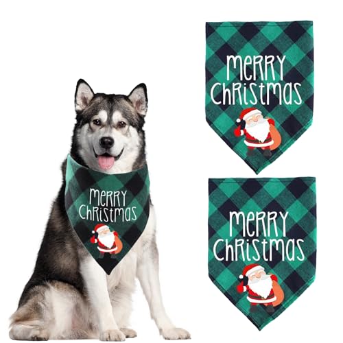 2 Stück Weihnachten Haustier Schal, Haustier Kopftuch Lätzchen, Speichel Tuch Schal, Haustier Dreieck Lätzchen, Weihnachten Haustier Bandanas, für Kleine Mittelgroße Groß Hunde Katzen (Green) von FIBOUND