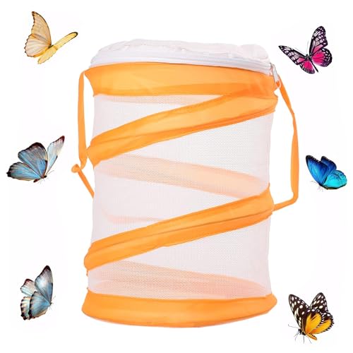 FIBOUND Butterfly-Habitat-Faltbarer Insektenfangnetz-Käfig, Insektenzucht-Netz, Tragbares Schmetterlings-Insektenfangnetz, Insektenfangwissenschaftliche Bildung für Kinder (Orange) von FIBOUND
