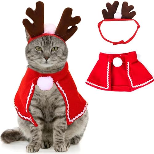 Cat Christmas Costumes Outfit Set, Cat Dog Christmas Outfit Costume, Christmas Pet Clothes, Cute Santa Claus Dog Cat Christmas Costumes, Dog Christmas Outfit Cloak, Pet Santa Cloak Reindeer Hat von FIBOUND