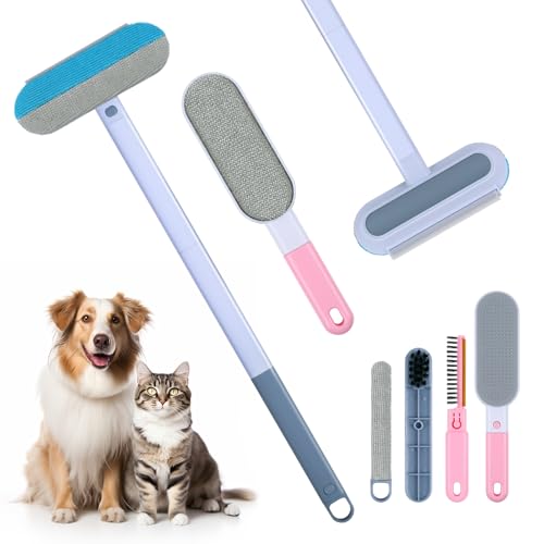 FICOFISE 2 Stück Tierhaarentferner Multifunktional: 4-in-1 Tierhaarentfernungswerkzeug, verstellbare Haarentfernungsbürste & Fusselbürste mit kleiner Bürste, wiederverwendbarer Tierhaarentferner für von FICOFISE
