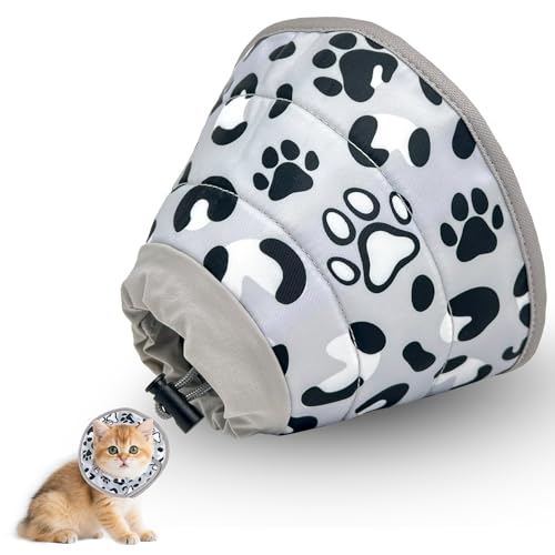 FICOFISE Halskrause Katze: Einstellbarer Katzenkragen, Weich Kragen Cone Katze Halskrause, für Welpen Hunde und Katzen Nach Operation und Verletzungen, Verhindert das Lecken von Wunden (Grau, L) von FICOFISE