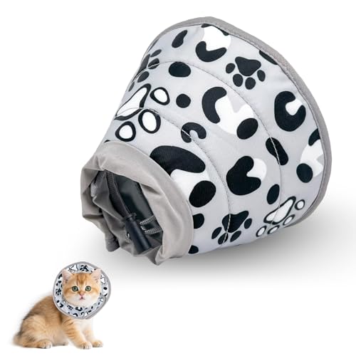 FICOFISE Halskrause Katze: Einstellbarer Katzenkragen, Weich Kragen Cone Katze Halskrause, für Welpen Hunde und Katzen Nach Operation und Verletzungen, Verhindert das Lecken von Wunden (Grau, M) von FICOFISE