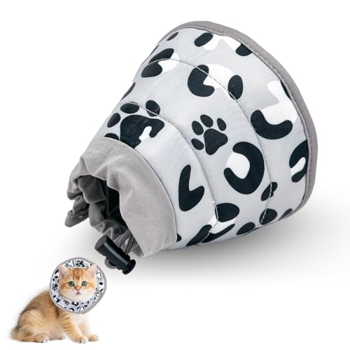 FICOFISE Halskrause Katze: Einstellbarer Katzenkragen, Weich Kragen Cone Katze Halskrause, für Welpen Hunde und Katzen Nach Operation und Verletzungen, Verhindert das Lecken von Wunden (Grau, S) von FICOFISE