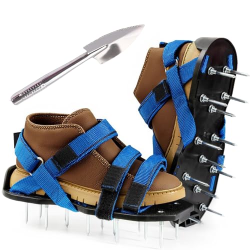 FIDFDID Rasenbelüfter Schuhe für Bodenbelüftung Spike Schuhe für Rasenbelüftung, Grasbelüfter Rasenbelüfter Schuhe mit doppelten Riemen für Patio Garten Rasen(blau) von FIDFDID