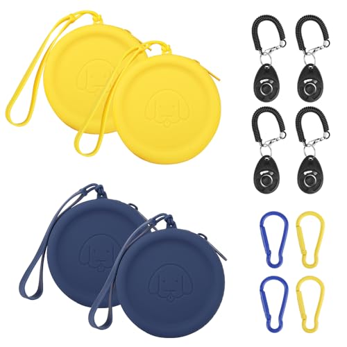 FIDHOW Leckerli-Tasche aus Silikon, 4 Stück, Ideal für Hundetraining,Die Taschengröße ist praktisch, leicht zu reinigen, geruchlos und verfügt über EIN Reißverschluss-Design (Dunkelblau und Gelb) von FIDHOW
