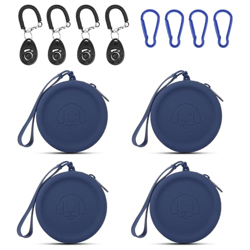 FIDHOW Leckerli-Tasche aus Silikon, 4 Stück, Ideal für Hundetraining,Die Taschengröße ist praktisch, leicht zu reinigen, geruchlos und verfügt über EIN Reißverschluss-Design (Navy blau) von FIDHOW