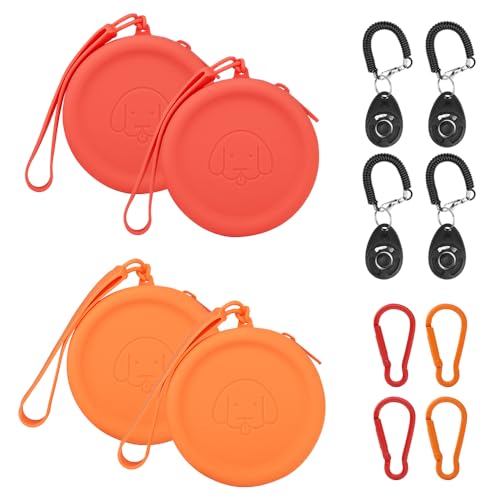 FIDHOW Leckerli-Tasche aus Silikon, 4 Stück, Ideal für Hundetraining,Die Taschengröße ist praktisch, leicht zu reinigen, geruchlos und verfügt über EIN Reißverschluss-Design (Orange und Rot) von FIDHOW