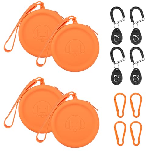 FIDHOW Leckerli-Tasche aus Silikon, 4 Stück, Ideal für Hundetraining,Die Taschengröße ist praktisch, leicht zu reinigen, geruchlos und verfügt über EIN Reißverschluss-Design (orange) von FIDHOW