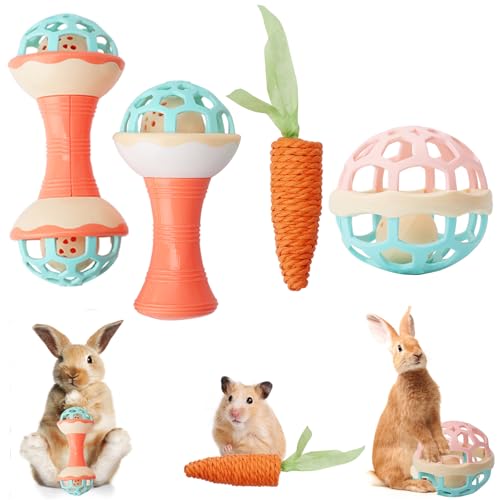 FIDWALL 4 Stück Bell Ball Kaninchenspielzeug Set mit Karotten Kauspielzeug,Geeignet für kleine Haustiere,sicher,langlebig und unterhaltsam zum Spielen im Innen und Außenbereich FIDWALL 4 Stück Bell Ball Kaninchenspielzeug Set mit Karotten Kauspielzeug,Geeignet für kleine Haustiere,sicher,langlebig und unterhaltsam zum Spielen im Innen und Außenbereich von FIDWALL