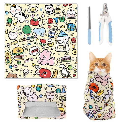 FIDWALL Katzen Wickel zum Krallenschneiden, Selbstklebende Katzen-Restraint-Decke für Pflege, Anti-Flucht & kratzfester Halter für entspanntes Katzen Krallenschneiden, inkl. (70 * 70cm) von FIDWALL