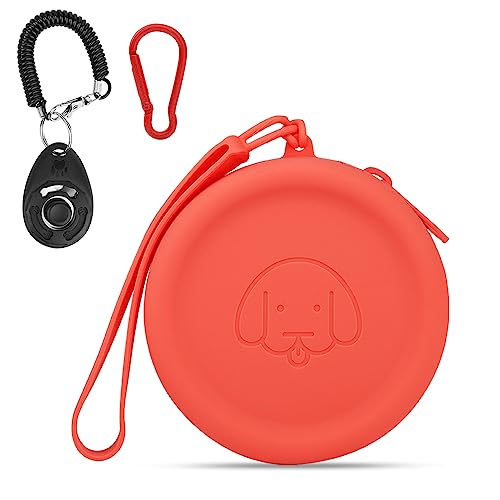 FIDWALL Leckerli-Tasche aus Silikon,mit Hundeklicker,Futtertasche für Hundetraining,Hundezubehör,Taschengröße,leicht zu reinigen,geruchlos, Reißverschluss-Design,tragbare Leckerli-Tasche(Rotwein) von FIDWALL