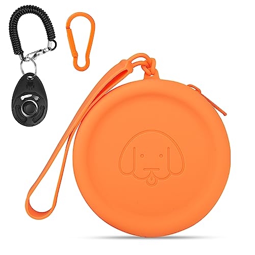 FIDWALL Leckerli-Tasche aus Silikon,mit Hundeklicker,Futtertasche für Hundetraining,Hundezubehör,Taschengröße,leicht zu reinigen,geruchlos, Reißverschluss-Design,tragbare Leckerli-Tasche(orange) von FIDWALL
