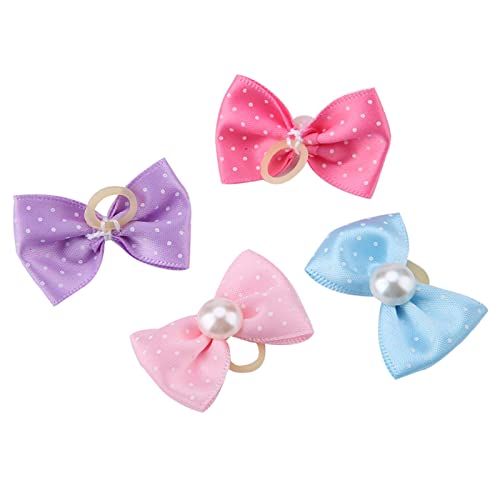 FILFEEL Hundehaarseil Faux Pearl Bow Muster Haarseil für Hunde und Katzen, Gummiband, 20 Stück, Polyestermaterial, mit Bugmuster -Design, Geeignet für Hunde, Katzen Geeignet von FILFEEL