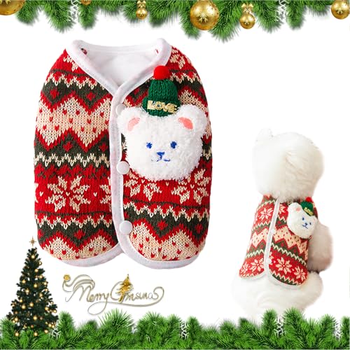 Hundepullover Weihnachten,Hundepullover Kleine Hundes,Haustier Hund Katze Pullover,Warme Strickpullover für Hunde,Hundekostüm Weihnachten Winter für Kleine Bis Mittelgroße Hunde,Welpen,Katzen (L) von FILOEEX