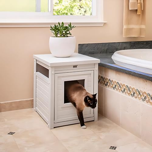 Borneo Katzentoilette - Hergestellt aus ECOFLEX - Integriert die Katzentoilette in die Dekoration Ihres Hauses, 58 x 44,6 x 70,2 cm, 4 Farben (weiß) von FINCA CASAREJO