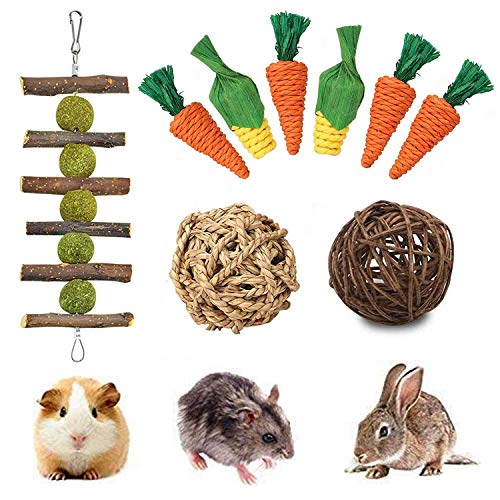 FINEVERNEK 9 Kaninchen Spielzeug, Kleintiere Kauspielzeug, Kaninchen Kauspielzeug, Kauen Kaninchen Natürliche Graskuchen Grasball Kauen Molar Spielzeug für Hamster Rennmäuse von FINEVERNEK