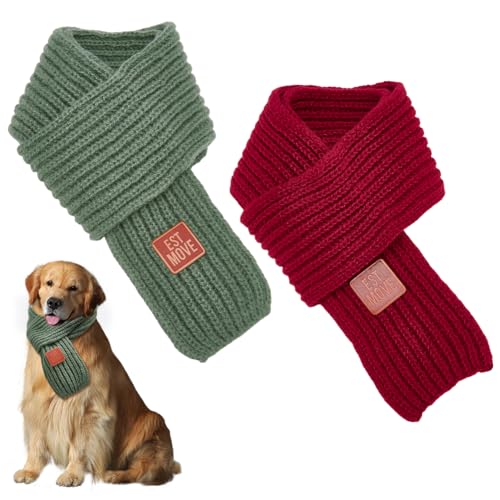 FINGERINSPIRE 2 Stück Polyester Strickschal Für Hunde 940x90x2mm Rot Und Grün Warm Gestrickt Weihnachts Winter Urlaubsdekoration Schal Haustierkostüm Zubehör Für Kleine Mittelgroße Und Große Hunde von FINGERINSPIRE