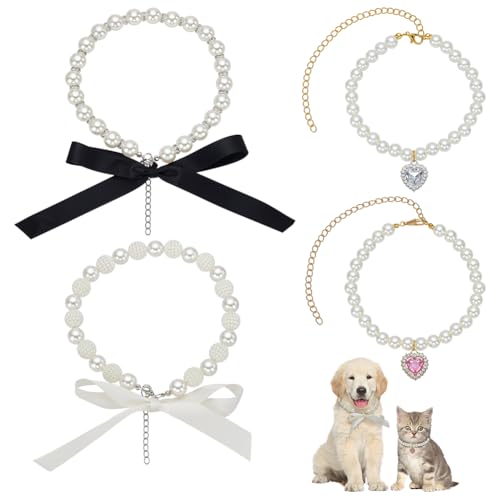 FINGERINSPIRE 4 Stück Perlenhalsband Für Katzen Und Hunde Strass Halskette Für Haustiere Mit Schleife Herzanhänger Perlenhalsband Verstellbar Für Hochzeiten Partys Kleine Hunde Schmuckzubehör FINGERINSPIRE 4 Stück Perlenhalsband Für Katzen Und Hunde Strass Halskette Für Haustiere Mit Schleife Herzanhänger Perlenhalsband Verstellbar Für Hochzeiten Partys Kleine Hunde Schmuckzubehör von FINGERINSPIRE