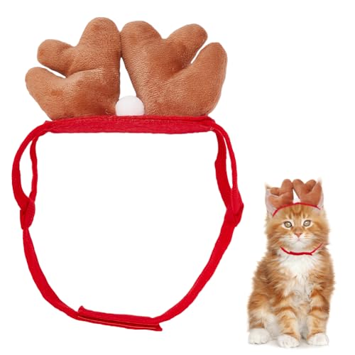 FINGERINSPIRE Katze Elch Hut Rentier Geweih Mütze Stirnband Hund Katze Haustier Weihnachtskostüm Outfits Niedliche Weihnachtskätzchen Kopfbedeckung Kostümzubehör Für Festliche Weihnachten Zubehör von FINGERINSPIRE