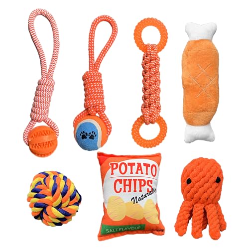 FINLALO Welpen-Zahnspielzeug, Kauspielzeug, interaktives Hundespielzeug-Bündel, schützt die Mundgesundheit, kein Durcheinander, kein Stress, Welpen-Beißspielzeug, quietschendes Hundespielzeug für von FINLALO