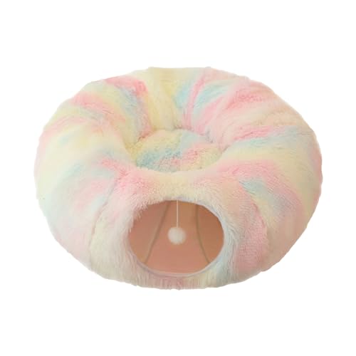 Katze Donut Tunnel, Weiches Plüschmaterial, Faltbarer Katzen-Donut-Tunnel, Katzentunnelbett mit Plüschtier, Flauschiges Katzenhöhlenrohr, 2 in 1 Katzentunnel, Winterkatzenstreu für Kätzchen, Katze, von FINLALO