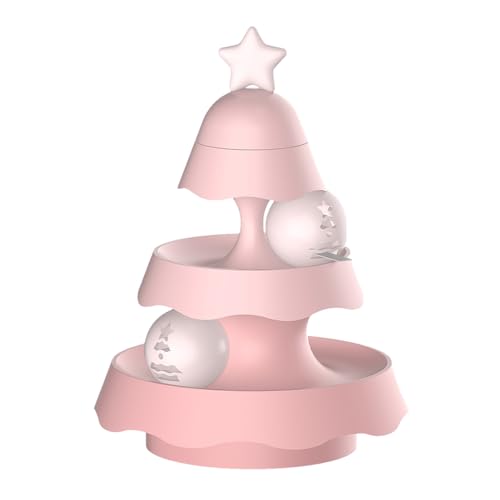 Katzenball Track Spielzeug, 3-stufige Plattenspieler Katzenspielzeug Bälle, Plattenspieler Kätzchen Ball Track Spielzeug mit Katzenminze Bälle, Weihnachtsbaum Mini Karussell Katzenspielzeug, Indoor von FINLALO