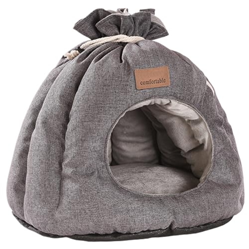 Katzenhöhlenbett, Katzenhäuser für Indoor-Katzen, tragbar, waschbar, wasserdicht, Sackform, flauschig, weich, Haustiernest, Katzenbetten für Zuhause, Reisen, Außenbereich (Grau) von FINLALO