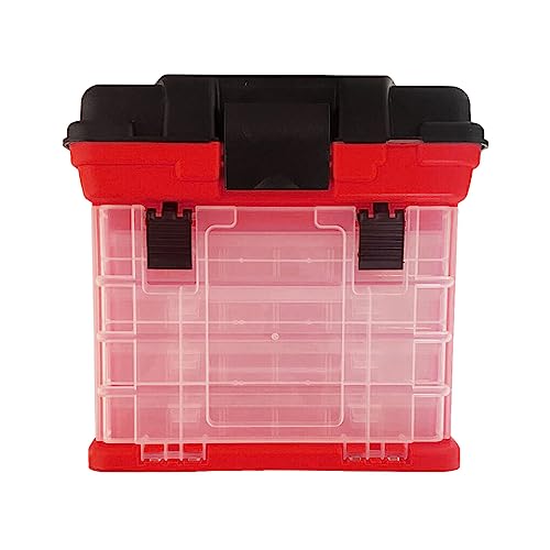FIOERDTUIE Tragbare und leichte Werkzeugkiste für einfachen Transport und Lagerung. Angelgerät Box. 4 lagige Angelbox. Tragbar, Rot, Neue transparente Box von FIOERDTUIE