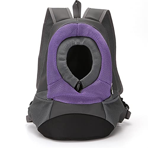 Haustier-Hundetragerucksack, Haustiertrage, verstellbare tragbare Reise-atmungsaktive Netz-Fronttasche, Taschenträger (Farbe: Lila, Größe: groß) von FIONEL