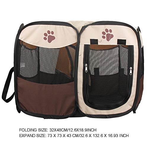 Hundekäfig große Tragbare zusammenklappbare Haustier Hund Käfig Park Zelt Raum Welpen Übungskäfig Outdoor Wasserdicht Zwei Tür Mesh Cover Easy Dog House Hundekäfig für zuhause (Color : Coffee) von FIONEL