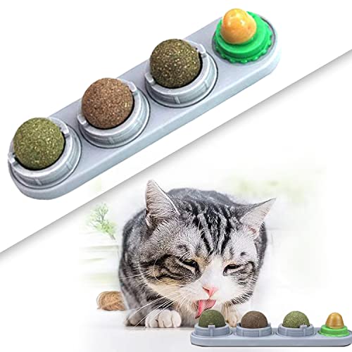 FIPASEN Katzenminze Ball Spielzeug, 4 Stück Essbares Katzenminze Wand Ball für Katzen/Kätzchen, Zähne putzen und den Magen schützen - Rotierendes Katzenleckspielzeug Enthält Katzenminze/Zucker(Grau) von FIPASEN