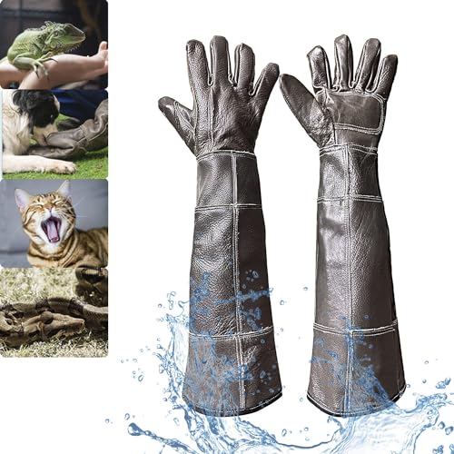 Wasserdichte Handschuhe für den Umgang mit Tieren, FIPASEN 60CM/ 23,6Zoll Bissfeste Handschuhe für Badend, Pflegen, Umgang mit Katze Hund Ratte Eidechse Falke Reptil - Verstärkte Lederschutzhandschuhe von FIPASEN