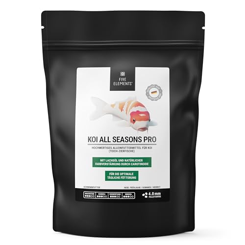 FIVE ELEMENTS® Koi All Seasons Pro | 1,4 kg 4,5 mm | hochwertiges Futter für Koi | ideal für Frühjahr| Lachsöl | Carotinoide zur natürlichen Farbverstärkung von FIVE ELEMENTS