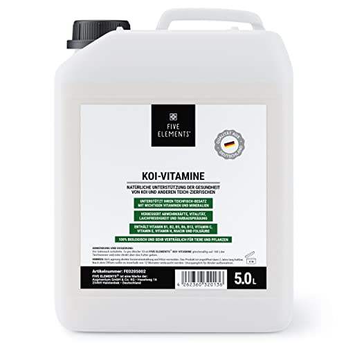 FIVE ELEMENTS Koi-Vitamine | 5,0 l flüssig | wichtige Vitamine und Mineralien | verbessert Abwehrkräfte und Vitalität von Teich-Fischen FIVE ELEMENTS Koi-Vitamine | 5,0 l flüssig | wichtige Vitamine und Mineralien | verbessert Abwehrkräfte und Vitalität von Teich-Fischen von FIVE ELEMENTS