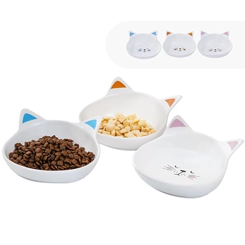 FIVEAGE Flache Keramik-Näpfe für Katzen, breites Katzenfutter, 237 ml, Wassernapf für Kätzchen, lindert Müdigkeit von Schnurrhaar, rutschfestes Futternapf-Set für Kätzchen, spülmaschinen- und von FIVEAGE