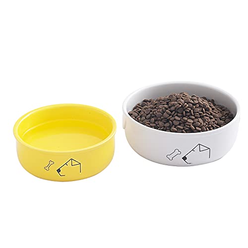 Futternapf für Futter und Wasser, Keramik-Haustiernäpfe Basic, 15,2 cm und 17,8 cm, Haustier-Wassernapf für Katzen und Hunde, 2er-Set (weiß und gelb) von FIVEAGE