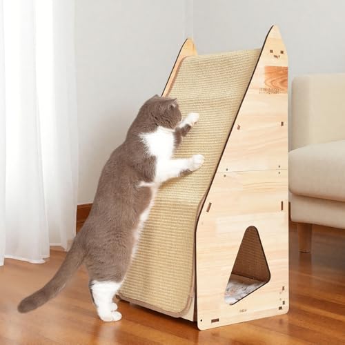 FIVLOCCEN Kratzbaum 81,3 cm, Stabiler Mehrseitiger Holzrahmen, Sisal Katzenkratzturm mit Katzenhaus Katzenbett, Seitentunnel und Drehtür, Langlebige und verspielte Katzenmöbel von FIVLOCCEN